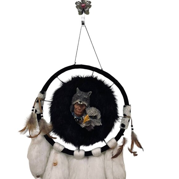 Large Handcrafted Native American-Inspired Dreamcatcher With Wolf Eagle Design B - Picture 4 of 8